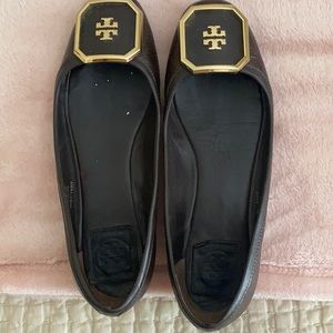 Tory Burch Brown Leather and Gold flats